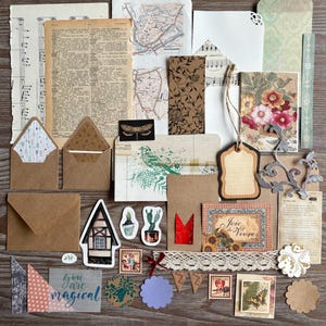 Ephemera set, Junk Journal Diary stationery mix media, Happy Mail Penpal postcrosing, Collage paper DIY ephemera lot, Scrapbooking supply