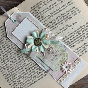 Bookmark or Gift Tag, Pastel scrapbooking tag, Book lover reader gift, Scrapbooking bookmark, Gift under 10, Snail mail Penpal Junk Journal