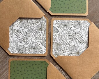 Letter writing set: Lined envelopes, Cotton writing paper, Greenery white black floral stationery, Penpal snailmail handwritten love letter