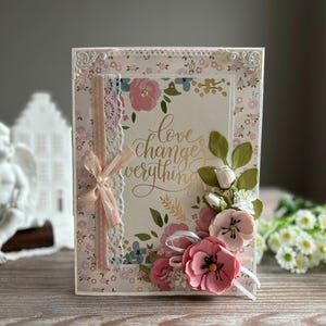 Positive florale Karte, Rose Goldfolie Hochzeit Verlobungskarte, Jubiläumskarte, Romantische Geburtstagskarte, Shabby Chic einzigartige Karte