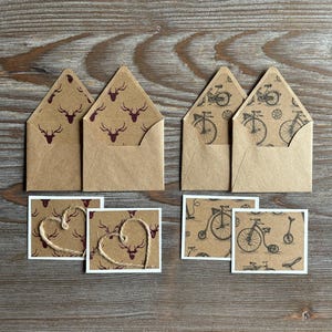 Miniatuur gevoerde enveloppen, set notitiekaarten, romantische liefdesbriefjes, Snailmail penvriend junkjournaal, milieuvriendelijk, cadeau liefhebber briefpapier