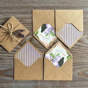 Buste foderate 3x4", set per scrivere lettere, carta di cotone, strisce viola magnolia lavanda, kit Penpaling posta ordinaria, lettera d'amore per matrimonio