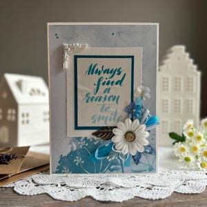 Biglietto di auguri positivo, biglietto motivazionale, sorridi sempre, biglietto di amicizia, biglietto unico per amico, biglietto del migliore amico, biglietto di compleanno blu,
