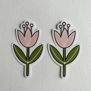 Contour die cut vinyl sticker, Stylized pink flower, Original artwork, Waterproof stationery, Pen pal snail mail