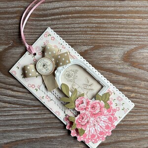 Carte romantique, Etiquette cadeau, Dentelle de fleurs beige rose, Marque-page de scrapbooking, Cadeau de moins de 10 ans, Carnet de courrier postal