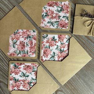 Letter writing set: 2 lined envelopes and cotton writing paper, Envelopes set, Big pink roses floral, Long distance, Romantic love letter