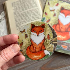 Large sticker with original artwork, Watercolor print, Thanksgiving fall autumn fox enchanted forest, Magical art stationery, Pen pal mail