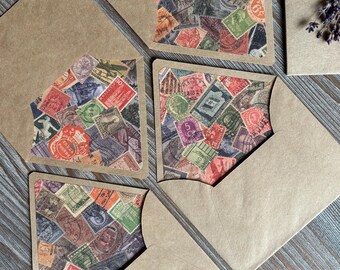 Envelopes with liner, Cotton writing paper set, Post stamps, Snailmail penpal junk journaling, Wedding engagement love handwritten letter