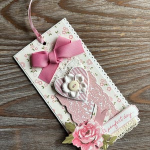 Porte-cartes romantique, Fleurs roses en forme de coeur, Marque-page de scrapbooking, Cadeau de moins de 10 ans, Journal des courriers indésirables