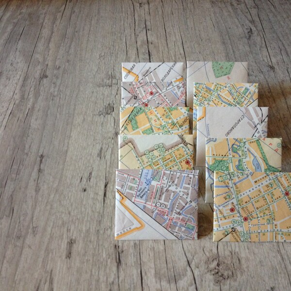 Vintage mapper minuscules enveloppes - enveloppes cartes de remerciements petit - ensemble de 10 - pastel jaune gris rustique à la main - europeanstreetteam