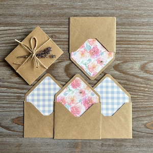 Letter Writing set 3x4", Cotton paper, Watercolor flowers lined envelopes, Pastel pink flowers, Penpaling snail mail junk journal mix media