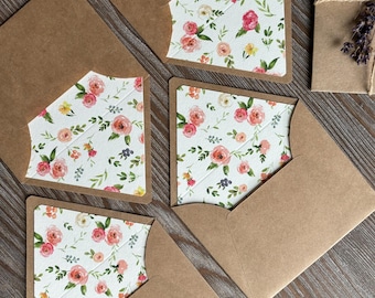 Letter writing set, Floral lined envelopes, Watercolor flowers, Eco-friendly stationery, Wedding love letter, penpal snail mail mix media