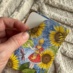 Large sticker with original artwork, Watercolor print, Sunflowers Fairy enchanted forest, Magical fairy art stationery, Pen pal happy mail
