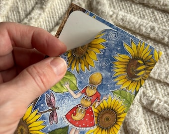 Large sticker with original artwork, Watercolor print, Sunflowers Fairy enchanted forest, Magical fairy art stationery, Pen pal happy mail