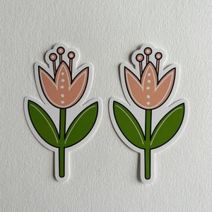 Contour die cut vinyl sticker, Stylized pink flower, Original artwork, Waterproof stationery, Pen pal snail mail, digital art, earth color