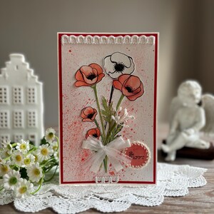 Postal original de acuarela, Tarjeta motivacional positiva, Sé feliz, Regalo para el mejor amigo, Tarjeta de cumpleaños, Flores de amapola rojas, Tarjeta inspiradora