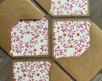 Floral Letter writing set, Watercolor pink flowers, Lined envelopes set, Cotton writing paper, Romantic handwritten love letter, Snailmail