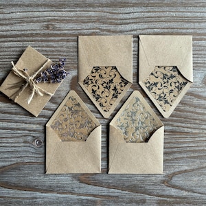 Miniature lined envelopes set, Silver foil, Romantic surprise love notes idea, Junk journal snailmail, Penpal stationery gift idea