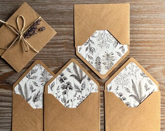 LAST SET. Letter Writing set: lined envelopes and cotton paper, Floral botanical stationery, Aesthetic black white, snail mail mix media
