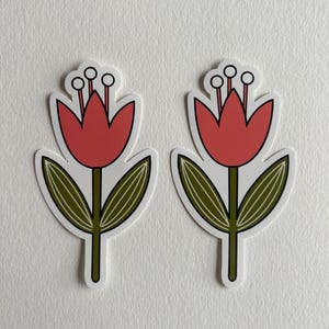 Contour die cut vinyl sticker, Stylized red flower, Original artwork, Waterproof stationery, Pen pal snail mail