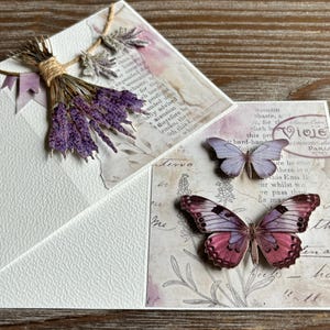 Collection lavande : cartes de scrapbooking 3D avec enveloppes, correspondance romantique avec échange de correspondance, lavande de Provence, été français respectueux de l'environnement