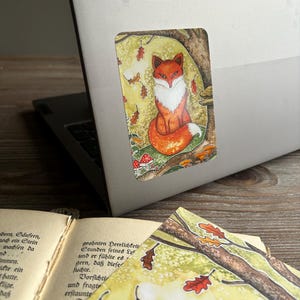 Large sticker with original artwork, Watercolor print, Thanksgiving fall autumn fox enchanted forest, Magical art stationery, Pen pal mail