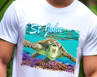 St. John tshirt, Hawksbill turtle, St. John USVI tshirt, US Virgin Islands, Carolyn Steele art, sea turtle tshirt, snorkeler, scuba diver