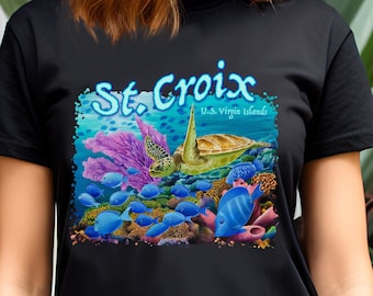 St. Croix tshirt, St. Croix USVI tshirt, US Virgin Islands, Carolyn Steele art, coral reef, sea turtle tshirt, snorkeler, scuba diver tshirt