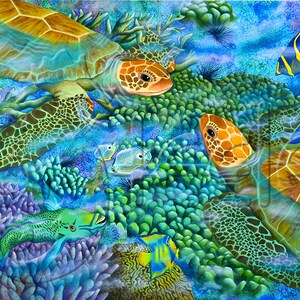 Carolyn Steele tropical art print with sea turtles: &quot;Reef Encounter&quot;