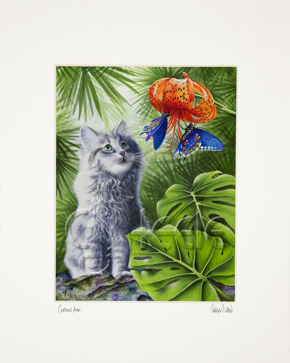 Tropical Art Print Of Longhaired Kitten In The Rainforest Etsy