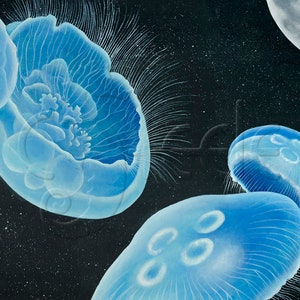 Moon jellyfish, surreal, moon, outer space: Moon Jellies