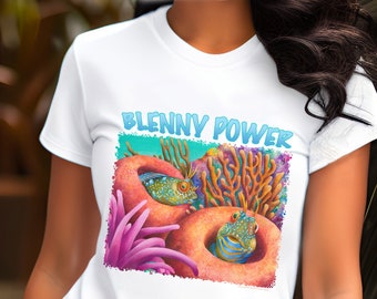 Blenny Power t-shirt, Seaweed Blennies, Carolyn Steele, coral reef, colorful reef, vacation gift, snorkelers, scuba divers, fun t-shirt