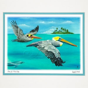 8x10 matted print, pelicans, tropical, Race You To Key Largo image 3