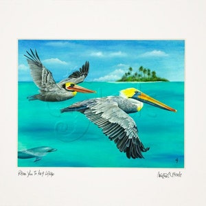 8x10 matted print, pelicans, tropical, Race You To Key Largo image 2