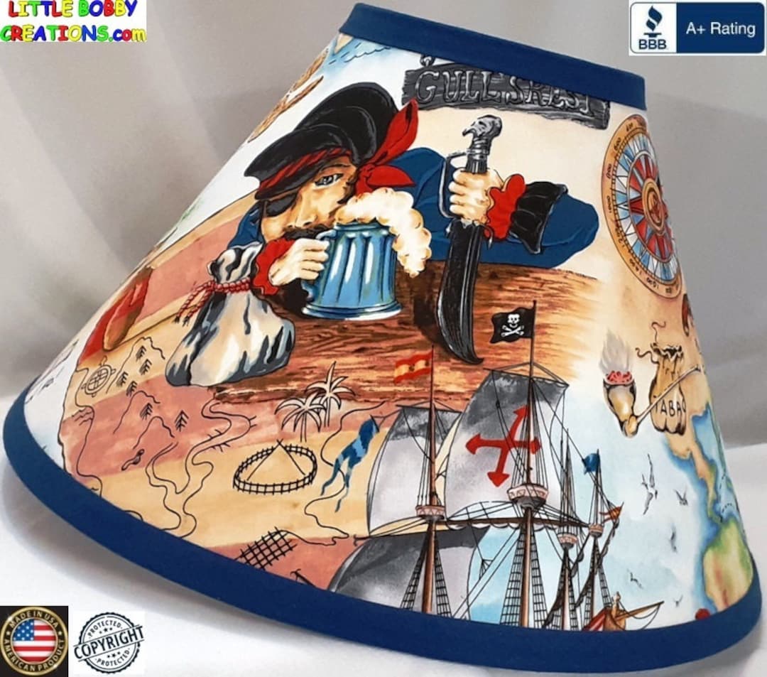 Kids Nautical Lamp Shade – Pirate Fabric, Handmade in USA - Etsy