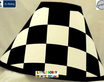 NASCAR Black White Checkered Flag Auto Racing  Fabric Lampshade Lamp Shade 