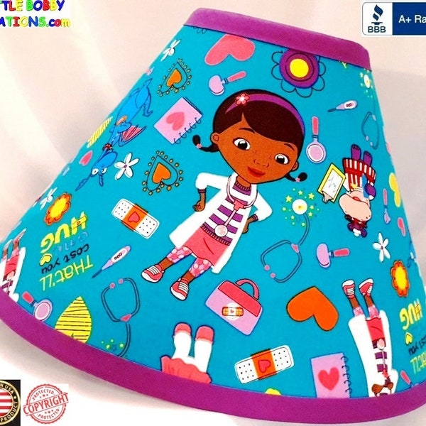 DOC McSTUFFINS Lamp Shade - 2 Shade Fabrics To Choose From! - Made From Licensed Disney DOC McSTUFFINS Fabric - 14 Shade Sizes Available!