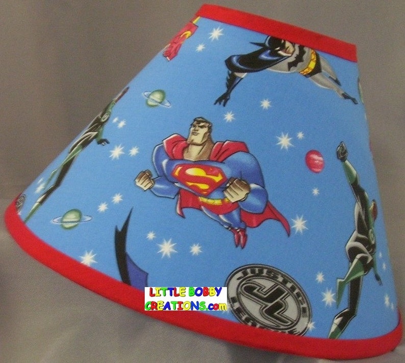Justice League Dc Comics Batman Superman Fabric Lamp Shade You Choose The Trim Color 10 Sizes To From