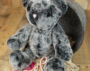 Handgemachte Kunstpelz Teddybär: Silber Spitze Schwarz Plüsch