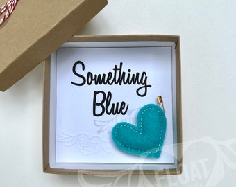 Something Blue Heart (Handmade Plush Felt Heart) w/Gold Safety Pin & Gift Box, #heart, #somethingblue, #wedding, #bride, #ceremony