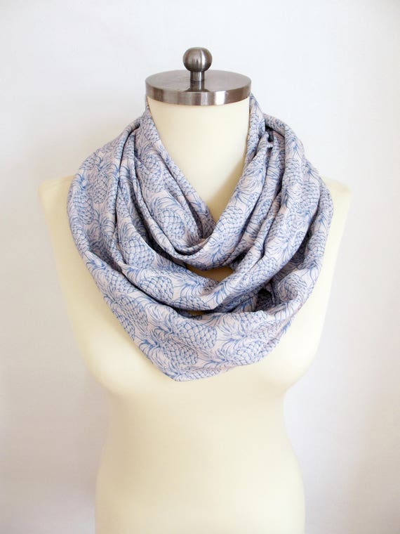 Items similar to Pineapple Scarf Blue Scarf Soft Cotton Scarf Infinity ...