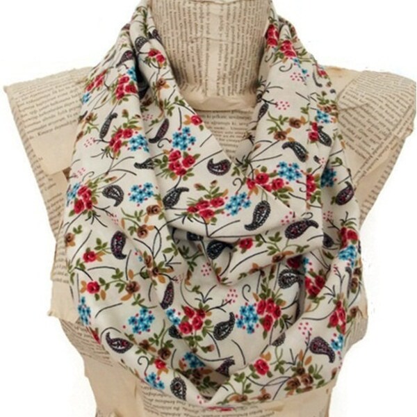 Flower Infinity Scarf Floral Infinity Scarf Fashionable Coral Turquoise Handmade Scarf  Gift Holiday Infinity Scarf