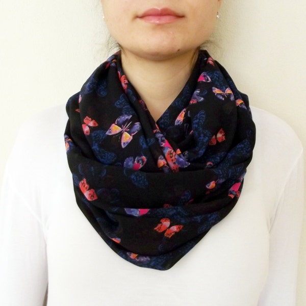 Butterfly Print Scarf, Colorful Scarf, Trends Color, Infinity Scarf, Soft, Women Accessories