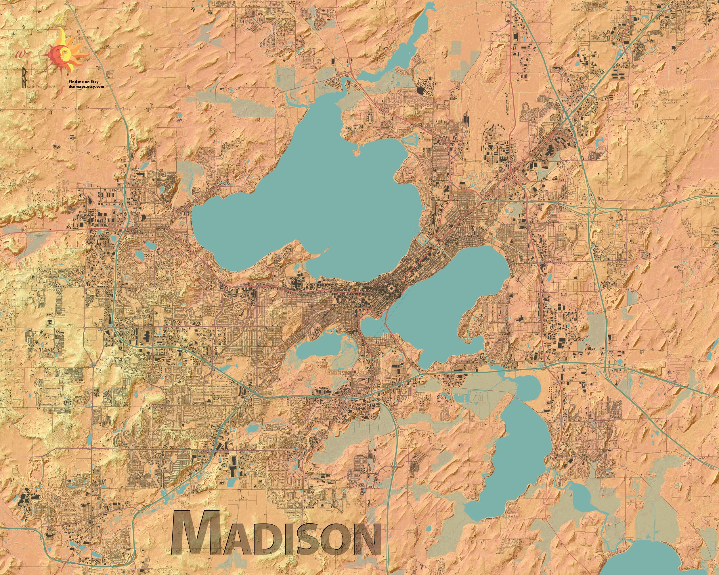 Madison, Wisconsin Shaded Relief Map - Etsy