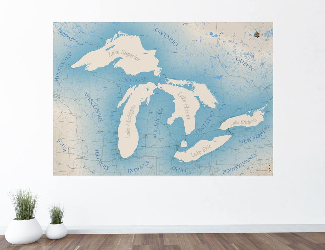 Mural of the Great Lakes Wall Art, Map Decal 60x42 Etsy