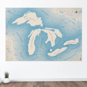 Wandbild der Großen Seen Wandkunst, Landkarte Aufkleber 60"x42"