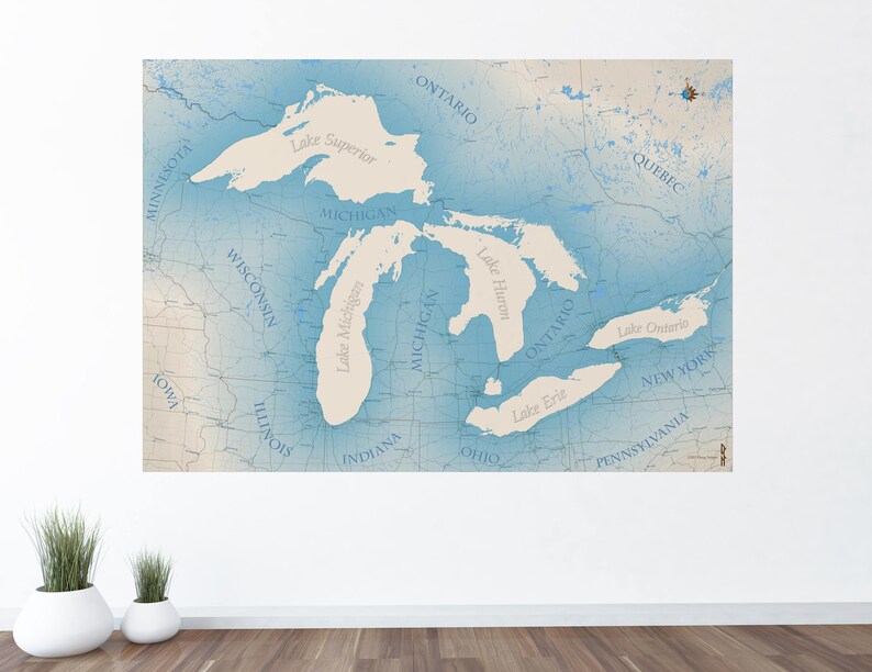 Mural of the Great Lakes Wall Art, Map Decal 60"x42" - Etsy