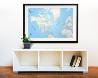 North America and Europe Travel Map, Push Pin Travel Map, Travel Map, Paper print