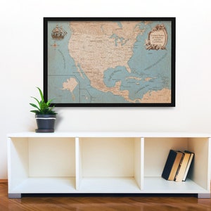 Estilo antiguo, mapa de viajes de EE. UU. y el Caribe, mapa de viaje Push Pin, mapa de EE. UU., mapa del Caribe, impresión en papel 36x24
