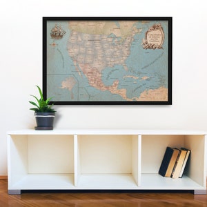 Antiker Stil mit Farben, USA und Karibik Reisekarte, Papierdruck Reisekarte, US Karte, Karibik Karte, 36x24